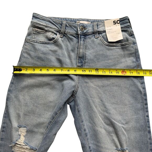 Womens High-Rise Straight Leg Jeans 11/30W Stretch Light Wash Distressed - Picture 11 of 15